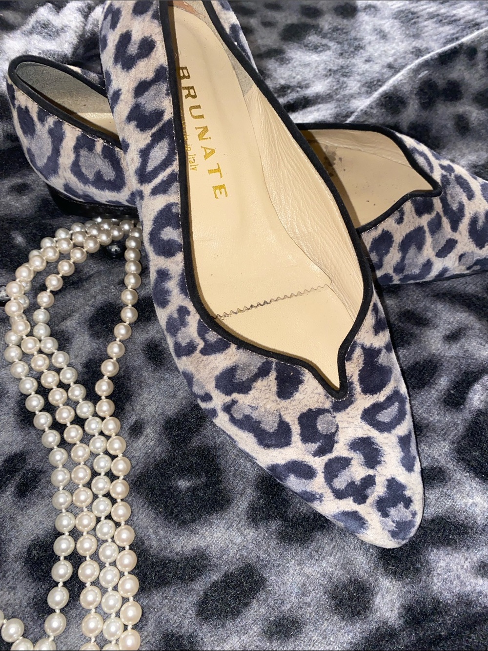 Brunate Leopard-Print Pointed-Toe Flats in Gray and Black